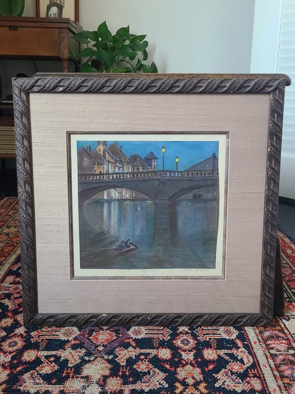 Mid-Century 1960’s Pastel Painting Nocturnal Amsterdam Cityscape & Canals Scene