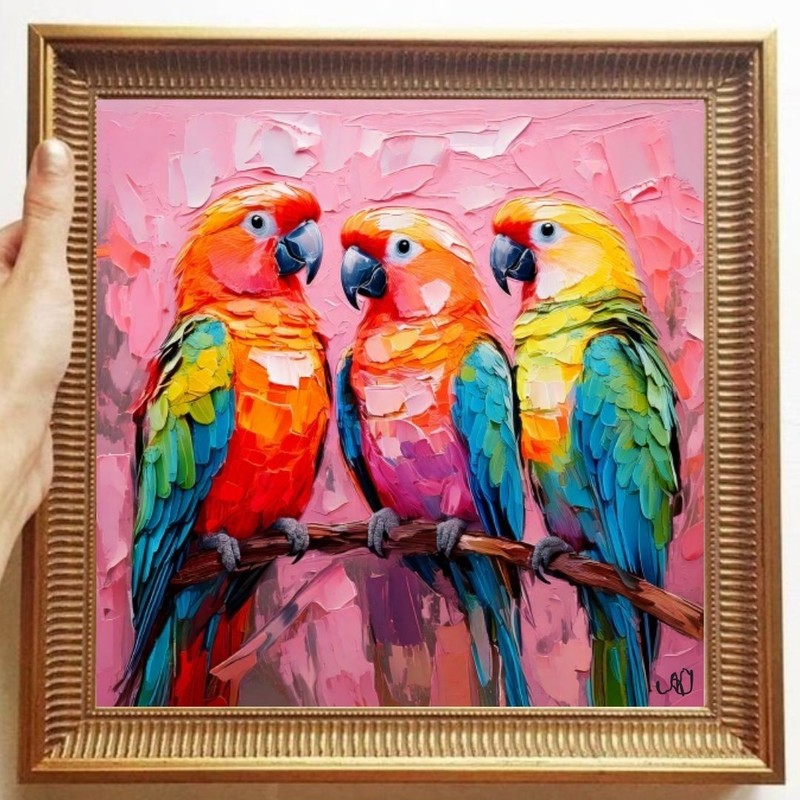 ORIGINAL Oil PAINTING on Canvas Parrot 12x12 in Textured Artwork Custom Order gallery