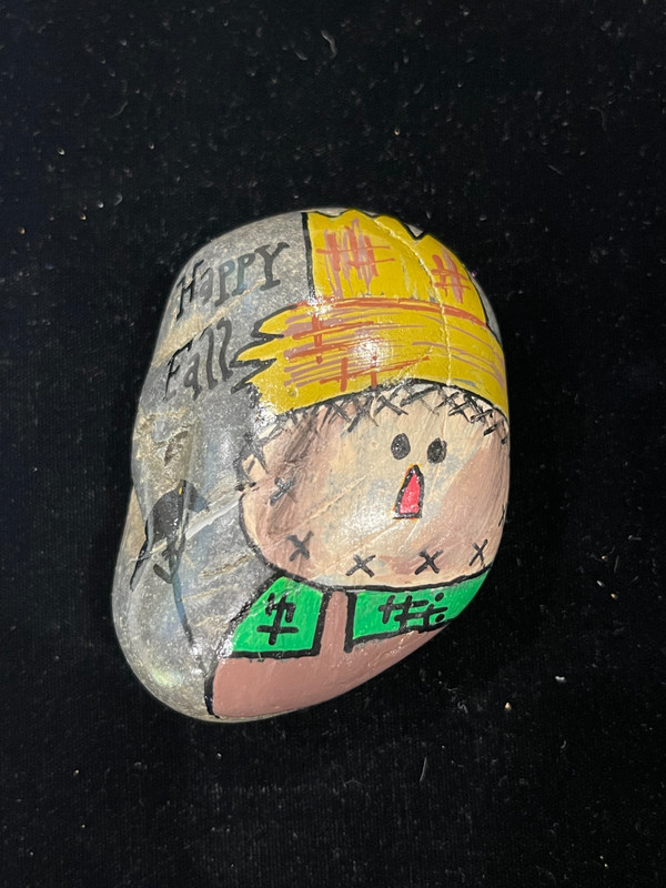Hand Painted Rock Art (Happy Fall Scarecrow)……………Sunflower Creations
