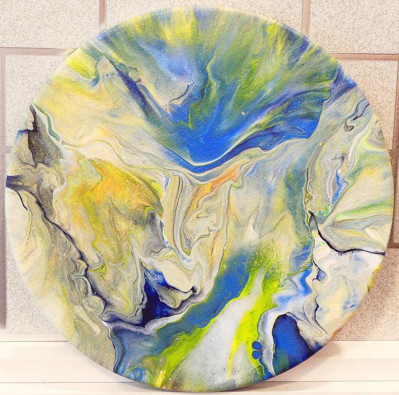 Original Acrylic Pour Painting 10×10 Blue Yellow Abstract Modern Wall Art Canvas