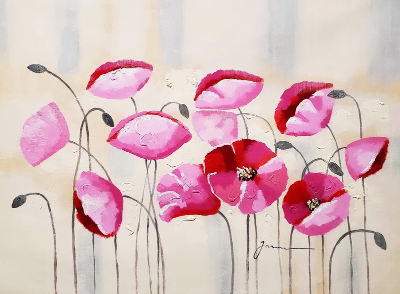 Red Flowers , 36×48 – Hand painted Oil & Acrylic mixed on Giclee Canvas