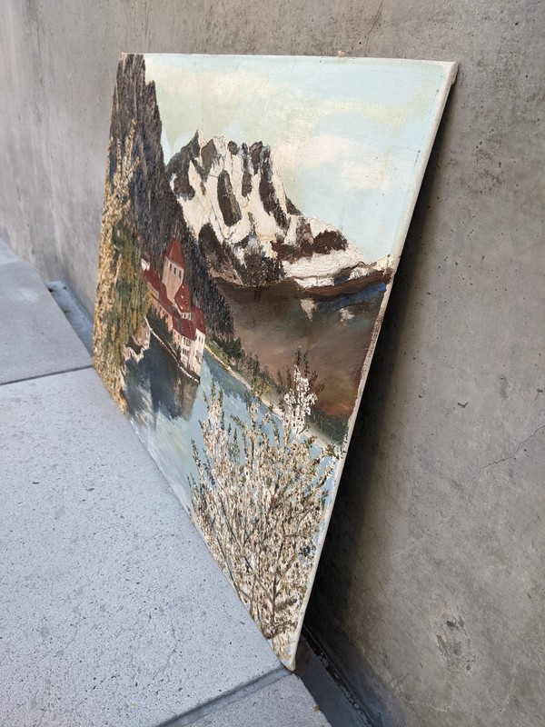 Original Signed Oil Painting Chillon Castle Switzerland by Opal M. Lewis gallery