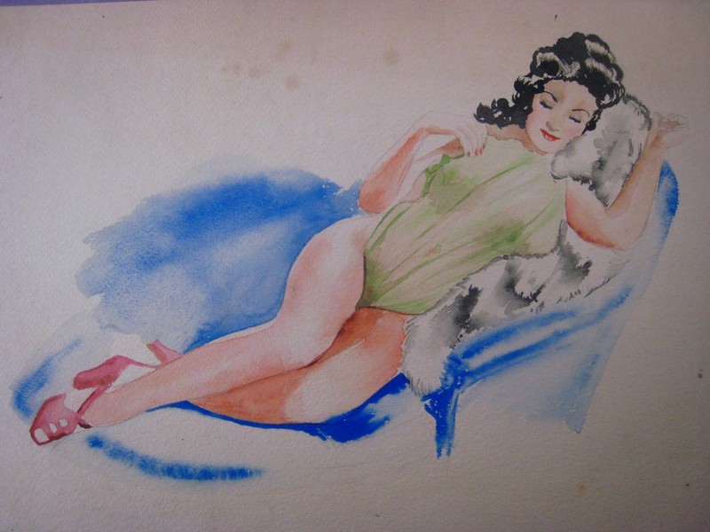 VINTAGE Mid 1900s WATERCOLOR PAINTING # 7…Pulp Romance Illustration