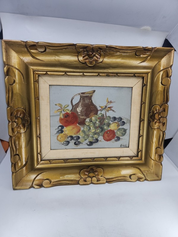 Leo Ritter Original Oil Painting Still Life Fruit Grapes Framed Mid Century Art