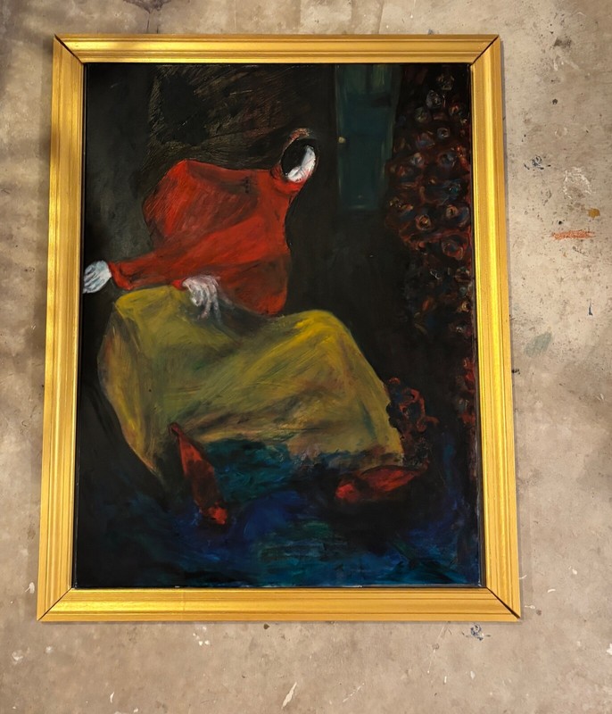 Original Signed Oil & Mixed Painting: “Startled At The Door” Period Piece gallery