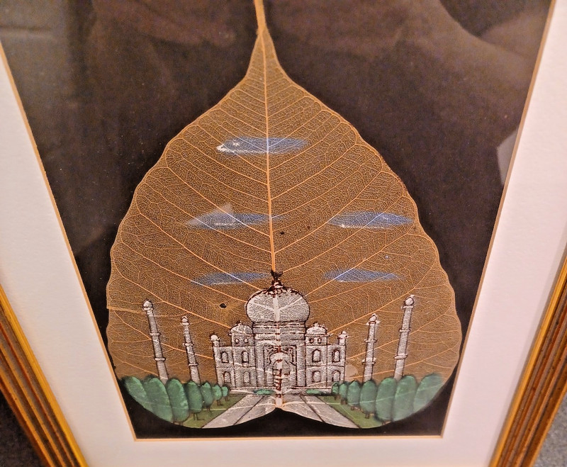 Taj Mahal Vtg painted Peepal Leaf Professional Framed Gold Beautiful Artwork gallery