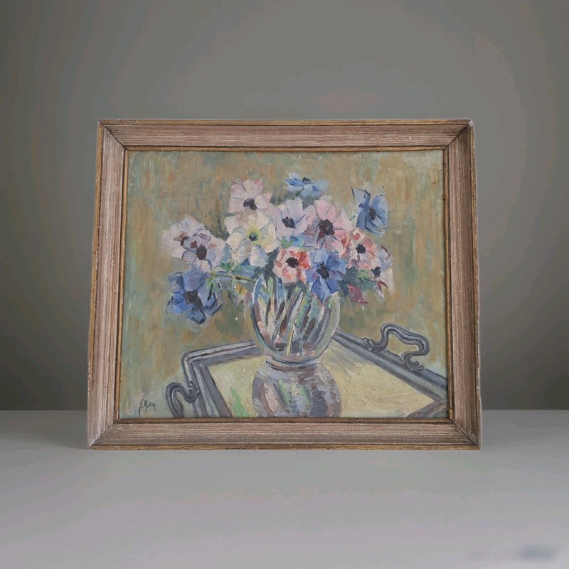 Painting Antique Oil Flowers Still Life Bouquet IN Vase Painting Framed