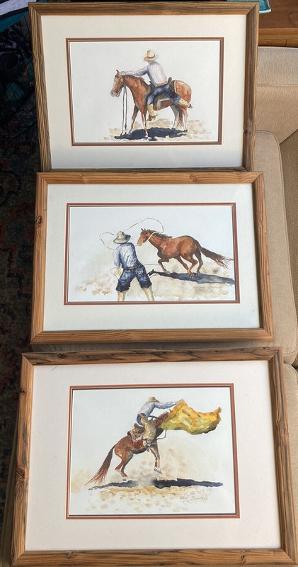 3 Original Watercolor Paintings Horses Cowboys CA Artist Signed Net Bartels Art!