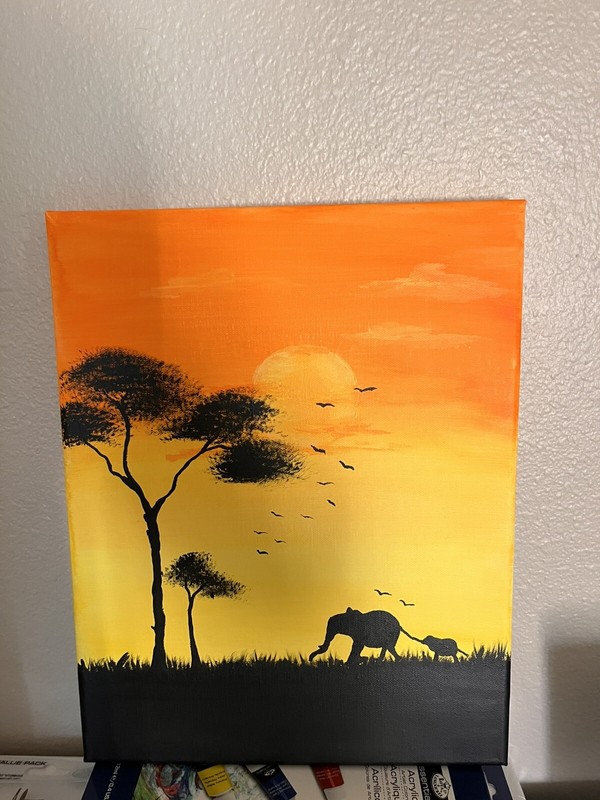 Acrylic Elephant In Sunset Painting At Maasai Mara Kenya, Africa