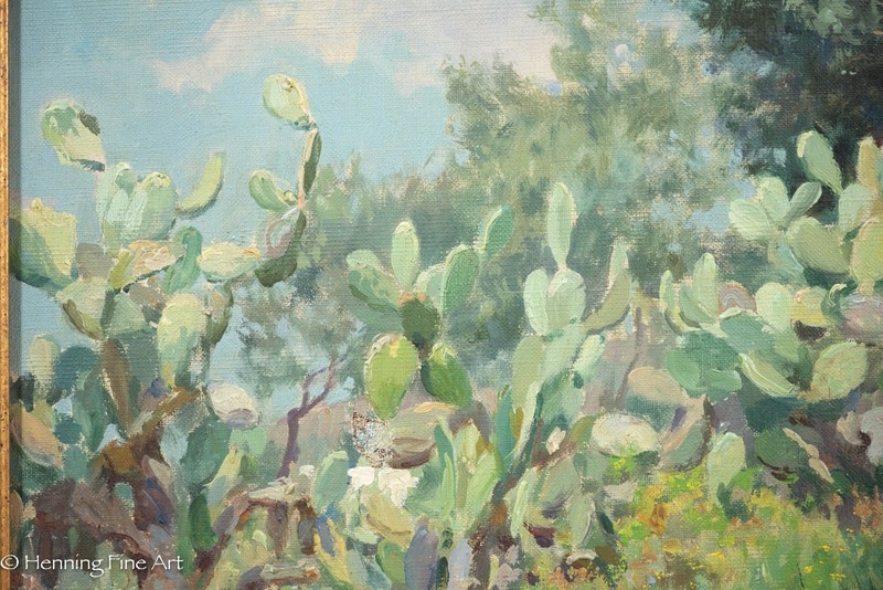 Rare Augusto Lovatti Italian Impressionist Oil Painting Cactus - Capri Italy gallery