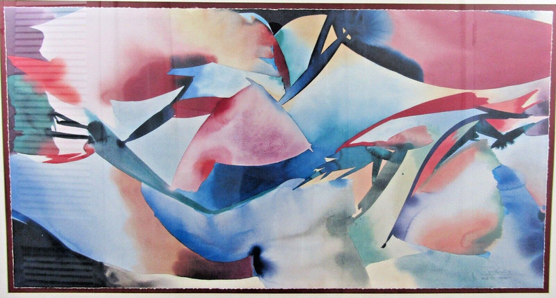 Peter Kitchell 1991 Modern Art "INSIDE-OUT UMBRELLAS" Watercolor Painting 49x26 gallery