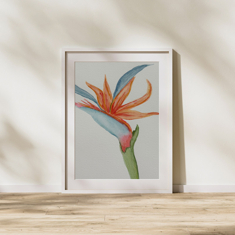 Abstract Watercolor Art on Paper – Bird of Paradise Flower 7×5