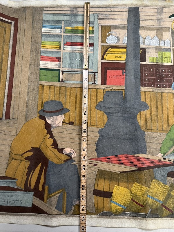 Men in Storeroom Playing Checkers, Vintage Illustrastion Painting On Felt Canvas gallery