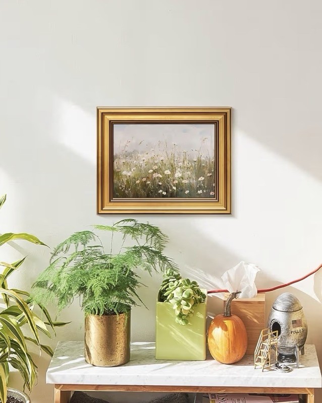 Vintage English Wildflower Field Canvas Art Gold Framed Landscape Decor 8x10 gallery