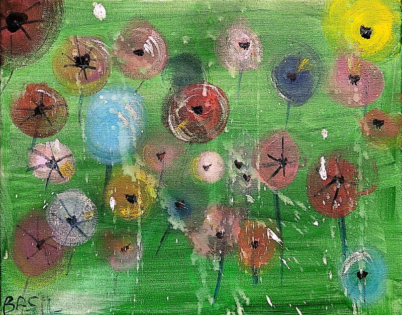 Garden Of Flowers Bold Color Modern Abstract Art Original Canvas 11x14