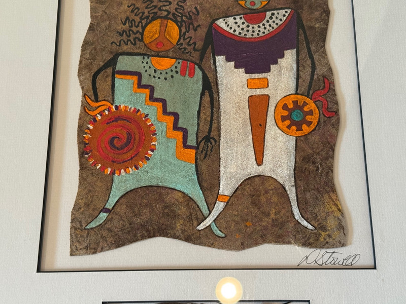 Deborah Stowell Signed Mixed Media Painting of Native American Figures gallery