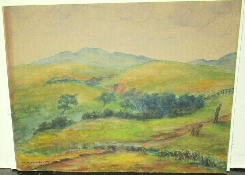 WILLIAM MUSTART LOCKHART «THE HILL ABOVE QUARRY KILSYTH» WATERCOLOR PAINTING