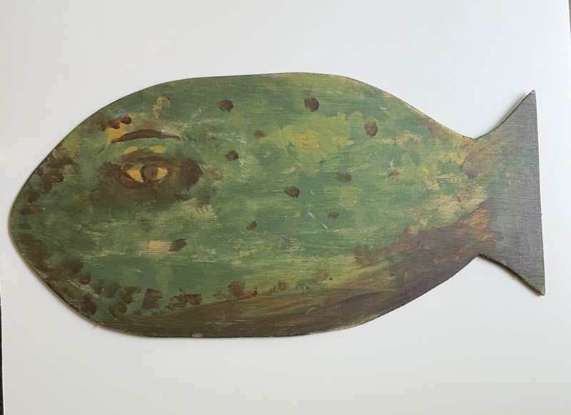 VINTAGE AMERICAN FOLK ART Fish PAINTING on Wood Board Outsider Art gallery