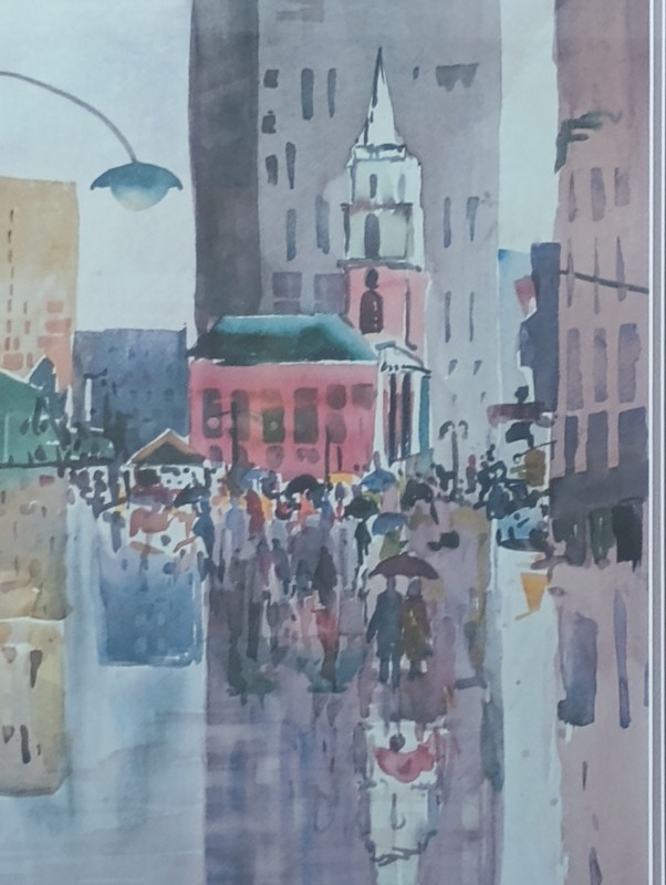 Gracia Dayton Original Watercolor Painting Boston, MA 1934-2024, Framed 28"X20" gallery