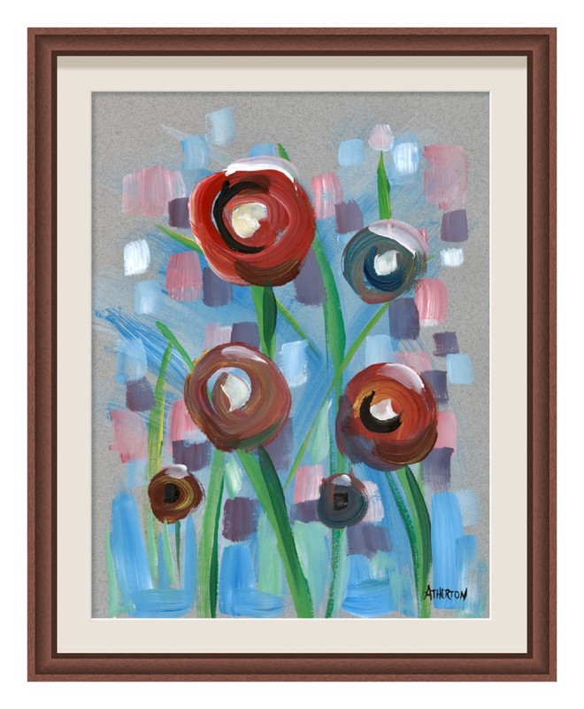 Atherton 9×12 Original Abstract Floral Acrylic Painting «Dahlias 5» hand signed