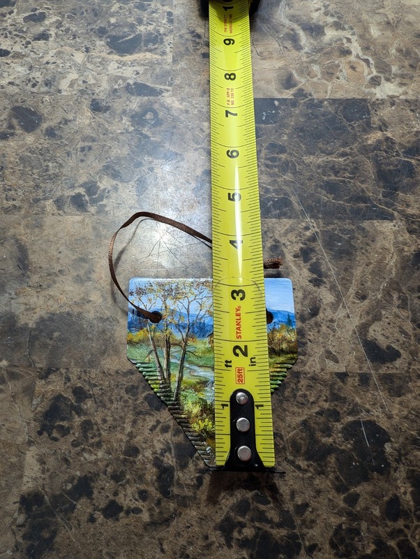 Hand Painted Farm Art Craft Vintage Machinery Sickle Metal 3in Landscape Signed gallery