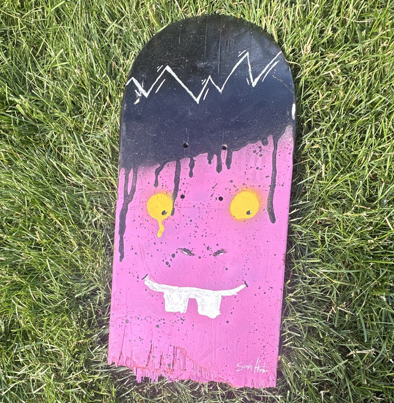 ORIGINAL graffiti art OOAK on recycled skateboard deck signed horror NEW 2026