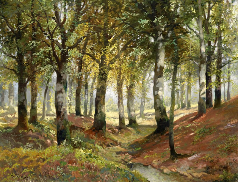 Forest landscape in the morning oil painting Giclee Art Printed on canvas L2803