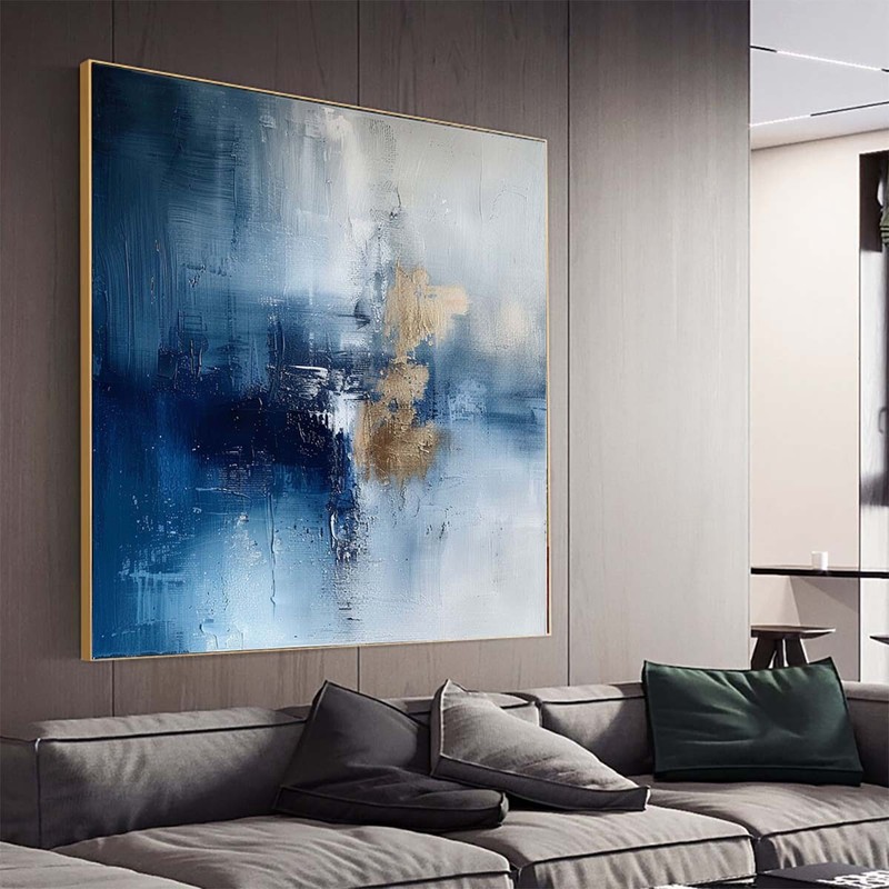 white Modern blue Abstract Oil Painting on canvsa Handmade wall art Living Room gallery