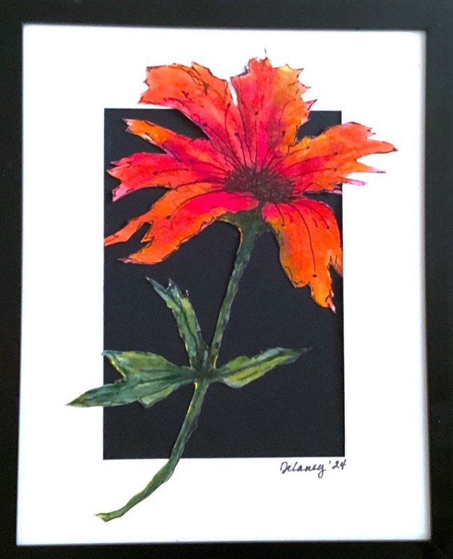 Big Red Flower, Watercolor Print, Framed, Signed, 8″ x 10″