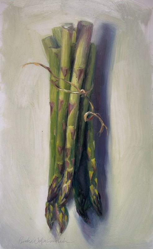 Asparagus kitchen still life original artwork oil painting by living artist 11×7