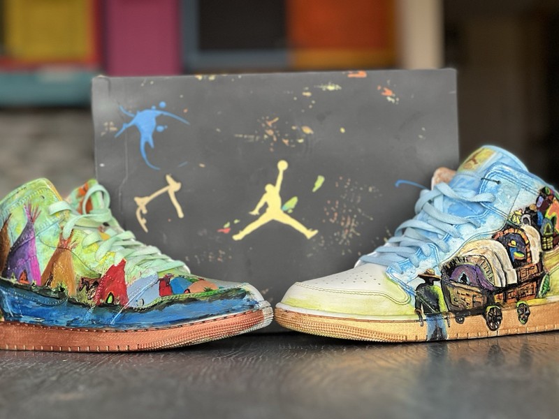 Ooak. Air Jordan 1 with Hand Painted Scenes Museum Quality of Telling a history