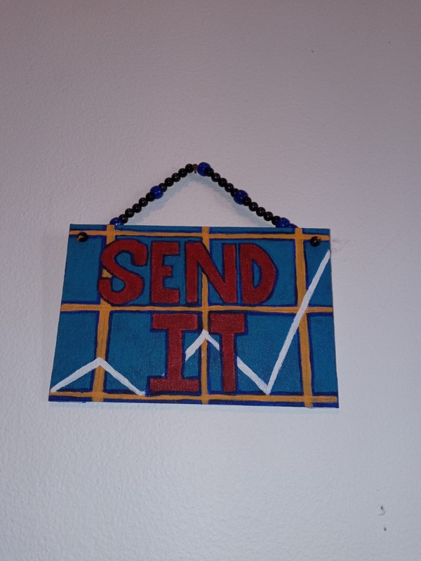 Send It Mini Acrylic Painting Original Artwork Beaded Hanger 4 in x 6 in modern gallery