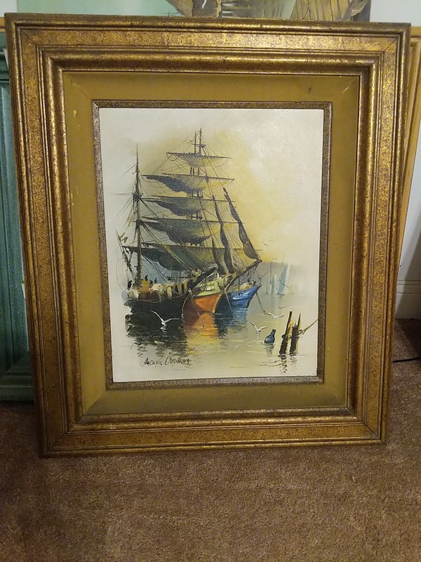Rare Signed Andres Orpinas Original Oil Painting Sailing Ship 18″X24″ Mid 1900’s