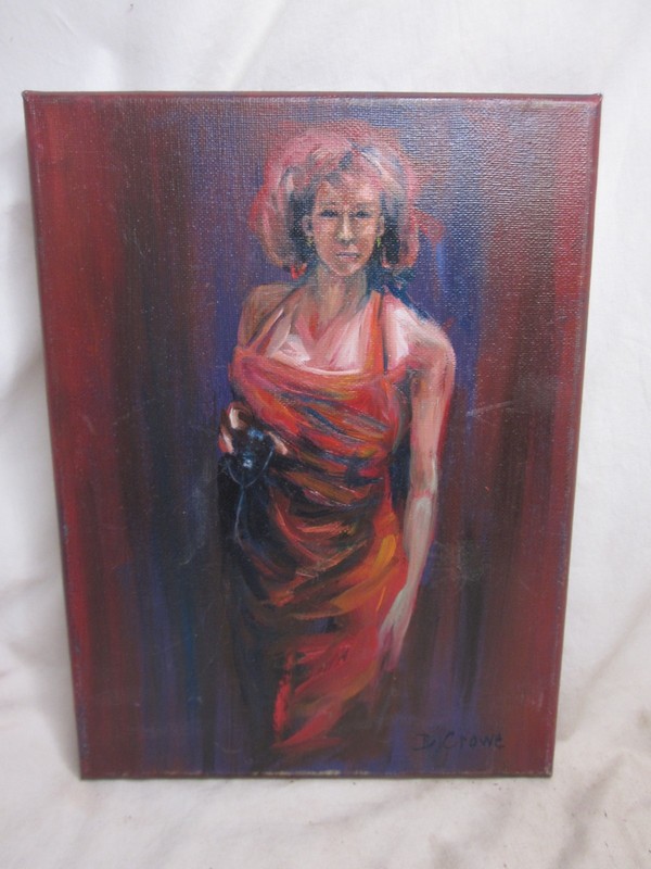 original oil painting redhead lady woman female portrait D. Crowe 12″ x 9″ art