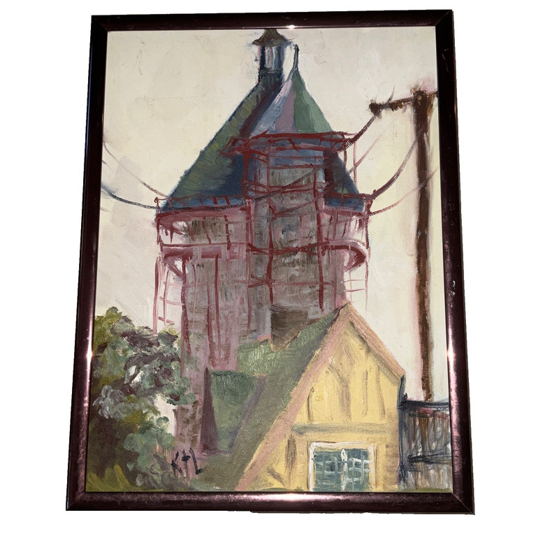 Impressionist modernist house landscape original oil PAINTING signed framed