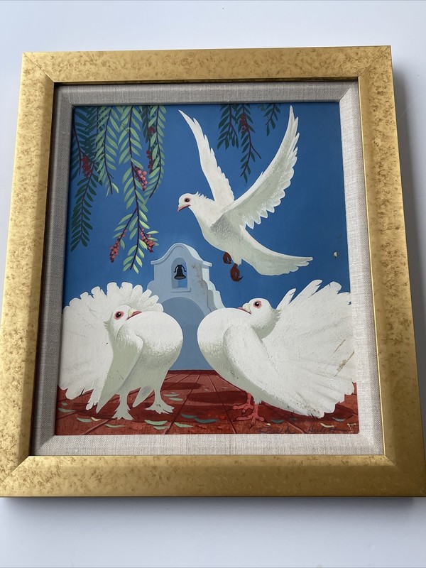 Ralph Hulett Painting Mission Doves California Listed Artist Mid Century 1950’s gallery
