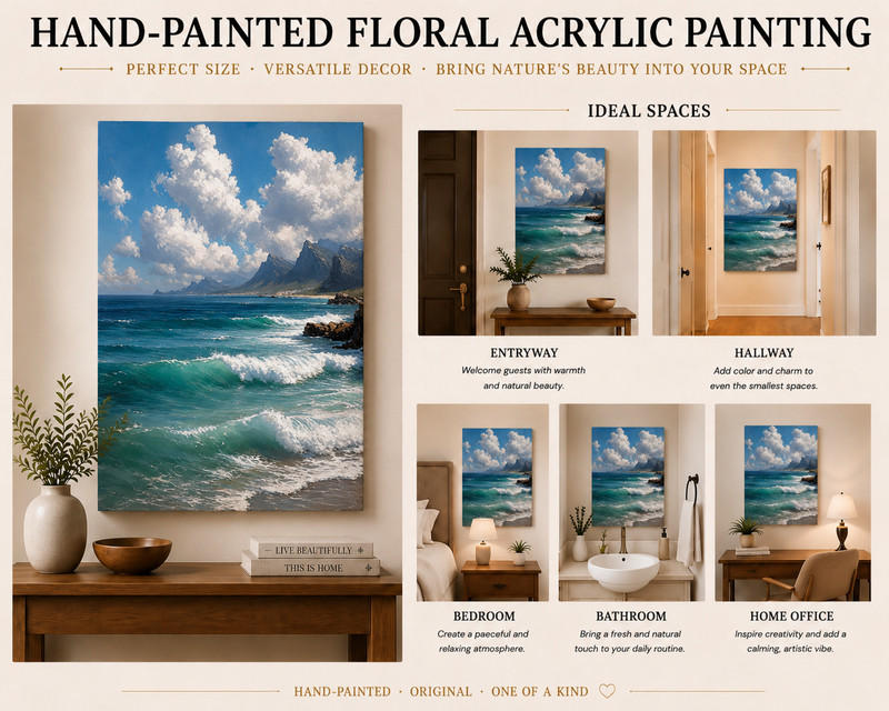 Original Hand-Painted Ocean Waves Canvas Painting Coastal Seascape Art 16x24 gallery