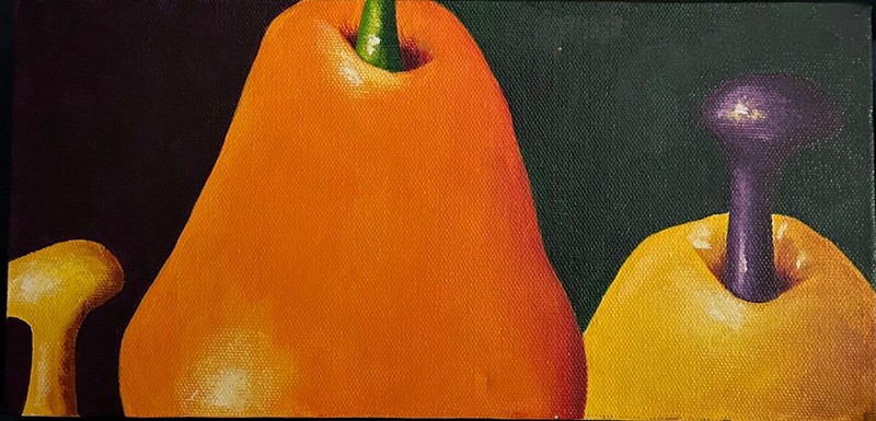 Small Original Acrylic Painting Contemporary Pears Fruit Foodie Kitchen Art