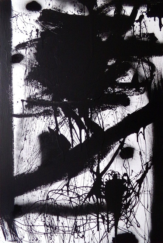 Original abstract painting black and white contemporary art by Stephen Gregory