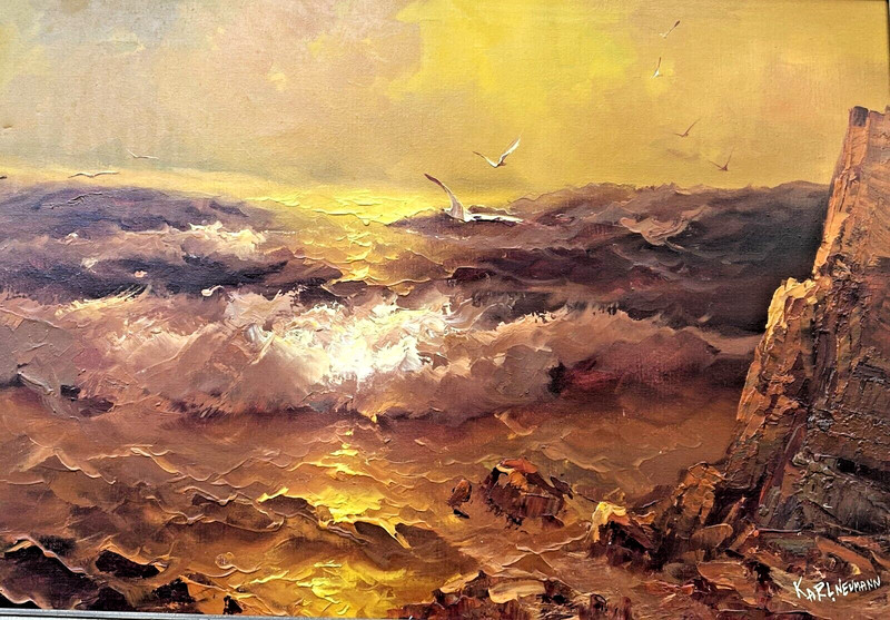 Karl Neumann (German, 1891-1985), Large Original O/C "Sunset Coastal Seascape" gallery