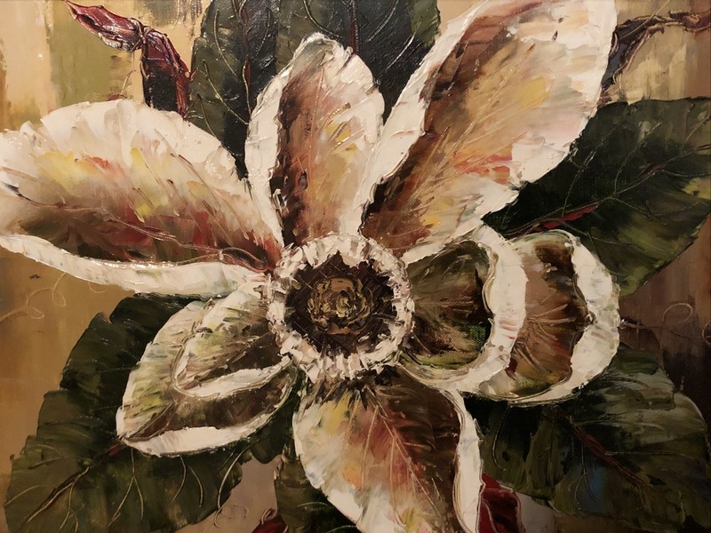 Signed VAN MATINO Still Life Flower Original Oil Canvas Painting Framed 37"x37" gallery