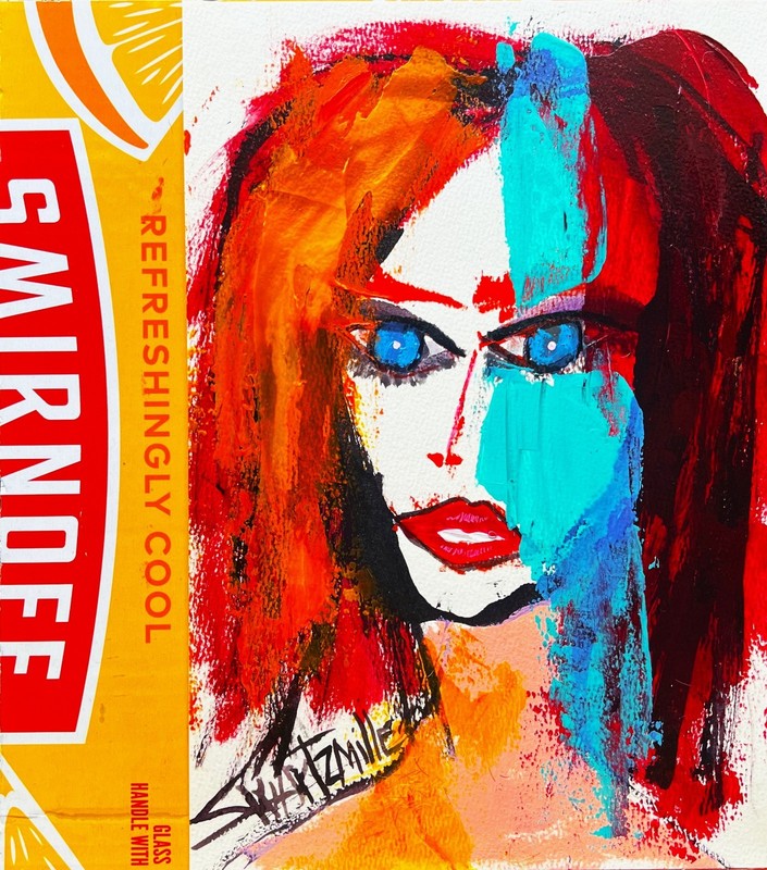 COLORFUL POP ART Lady Portrait acrylic RECYCLED unique PAINTING SWARTZMILLER DNA