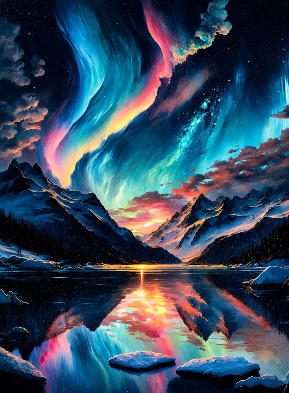 Original Hand Painted Aurora Mountain Landscape Canvas Painting 12×16 Wall Art