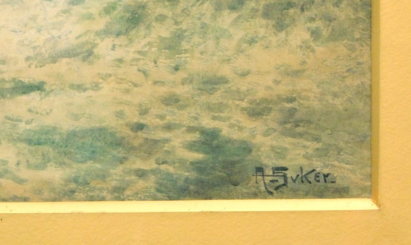 Arthur Suker Signed Antique Watercolor Seascape Storm Surf Cornwall British gallery