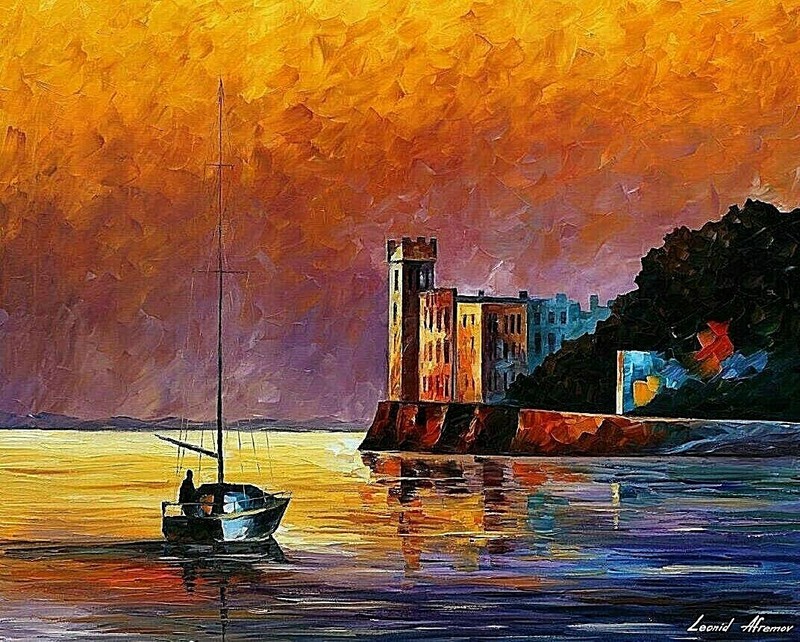 Leonid Afremov-«Trieste Gulf»-Original Oil Painting/Canvas/Hand Signed/COA/48×36