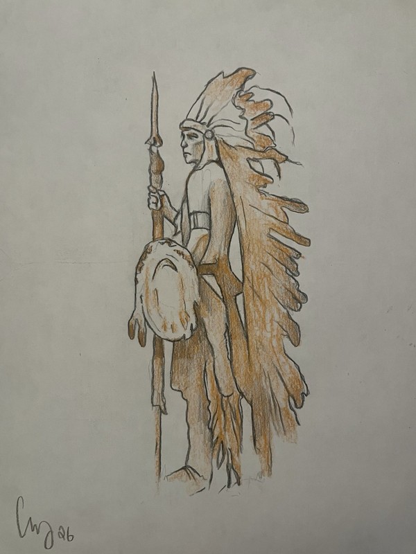 Original Fine Art Prisma Marker Drawing Native American Indian Paper 9×10