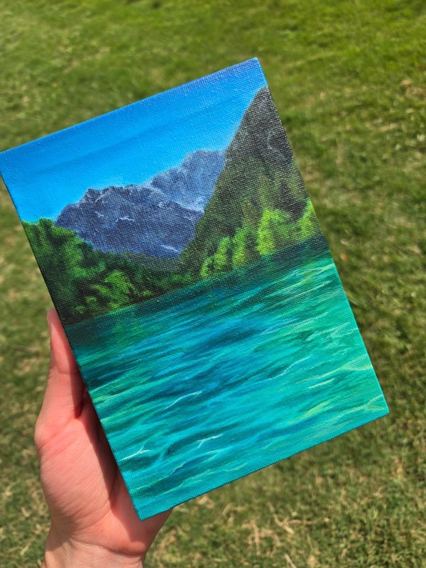 “Acrylic Landscape Painting – Mountain Lake Scene, Hand-Painted on Canvas gallery