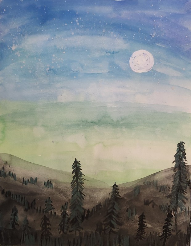 Full Moon Over Desert Expressionist Art Painting Watercolor 9x12 Gallery Paper gallery