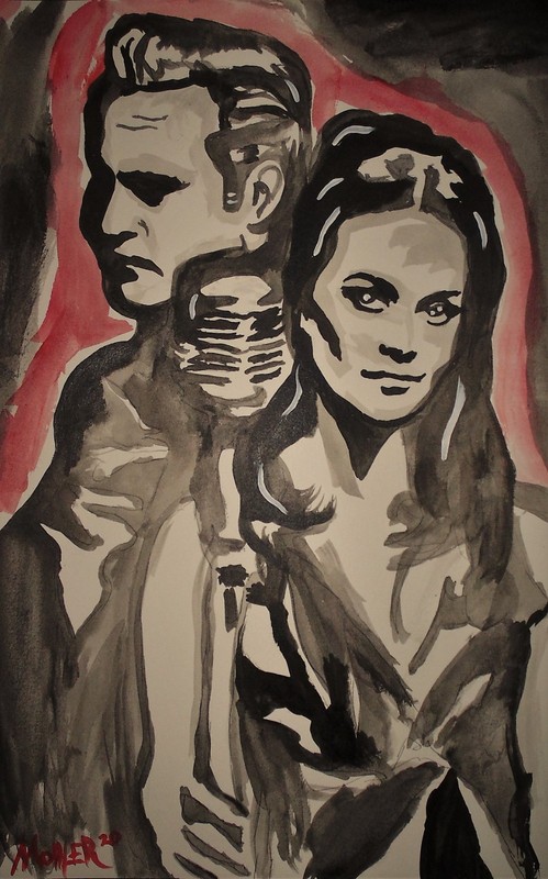 Walk the line fanart Lot of two paintings 11×18 watercolor on hard paper Mohler