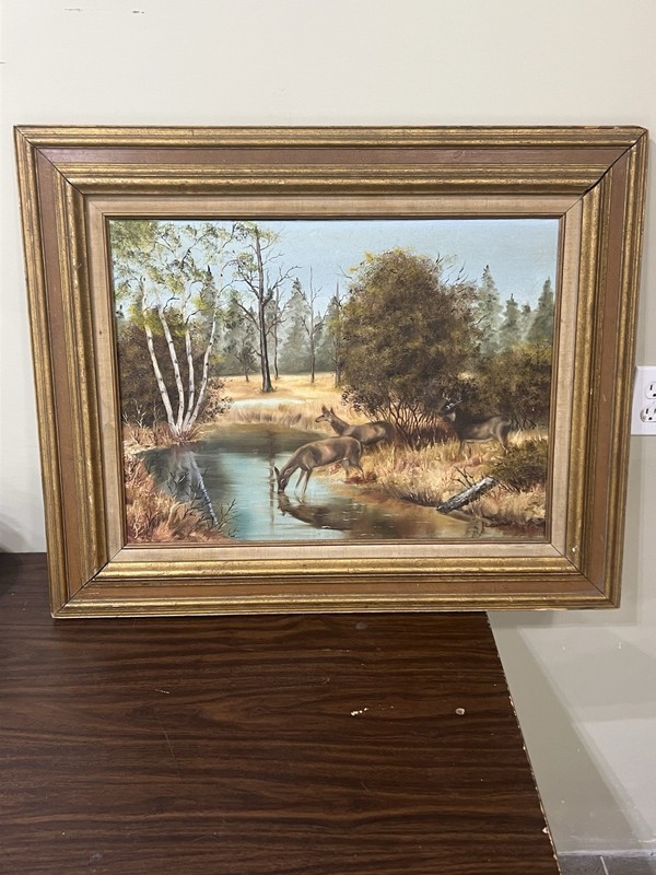 vintage oil painting framed H 26 1/2 W 32 1/2